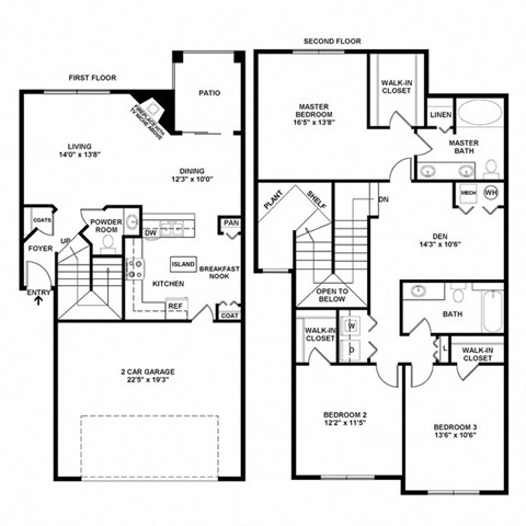 Floor plan for 3 beds, 2.5 baths, 1810 sqft